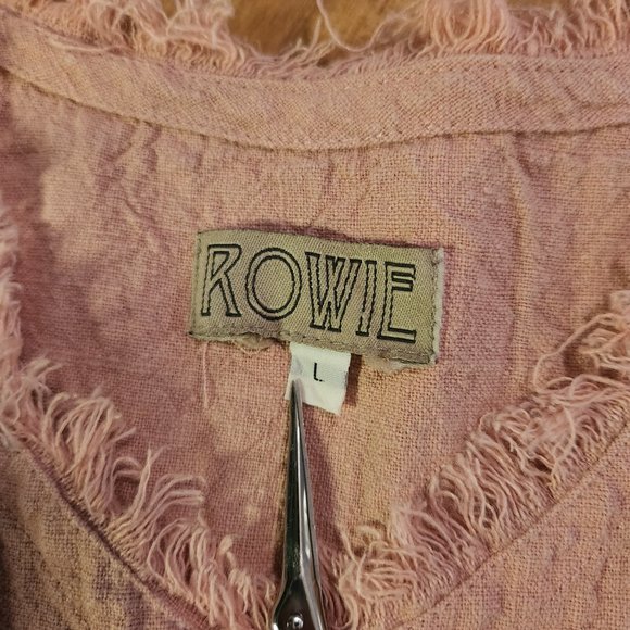 Rowie the Label Fringed Hem Linen Sleeveless V Neck Dress Size Large - Picture 3 of 12